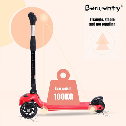 Beauenty 3 Wheel Kids Scooter, Flashing Wheels Scooter for Kids, 4 Height Adjustable Kids Toys for Age 3-13 Years Old Boys Girls, Easy Folding for Carrying Outdoor