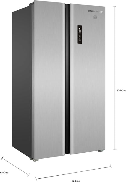 Westpoint Side by Side 2 Door Refrigerator 551 Liter, Frost Free With Inverter Compressor, Digital Control With Temperature Display, Energy Efficient 3 Star ESMA Rated - Silver - WSTW-5423EDI