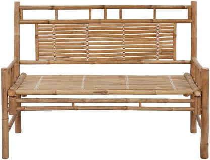 Outdoor Garden Bench, Bamboo Patio Park Bench with Backrest and Armrests, Patio Seating Chair for Balcony Yard Porch, 120 x 55 x 90 cm