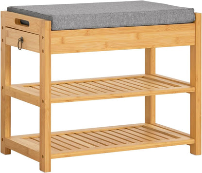 SoBuy (UAE STOCK) SoBuy FSR49-N, Bamboo Shoe Rack Shoe Bench With Lift Up Bench Top And Seat Cushion