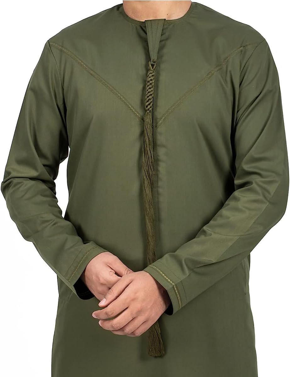 YATHREB EVERYDAY EMIRATI KANDORA GREEN Arab Thobe, Dishdasha, Kandora Arabic Muslim Islamic Muslim Robe For Men's with Long Sleeve Round Neck, Soft and Skin comfortable, Drapey, Breathable