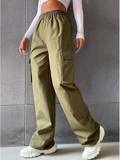 Women's Cargo Pants Classics Cargo Pants Straight Elastic Waist Capri Pants Streatwear with Flap Pockets