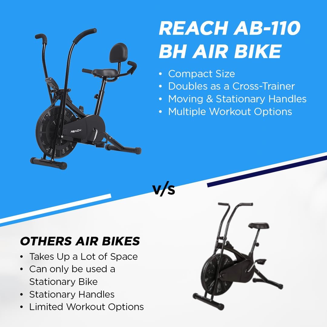 Reach Air Bike Exercise Cycle With Moving Handles Adjustable