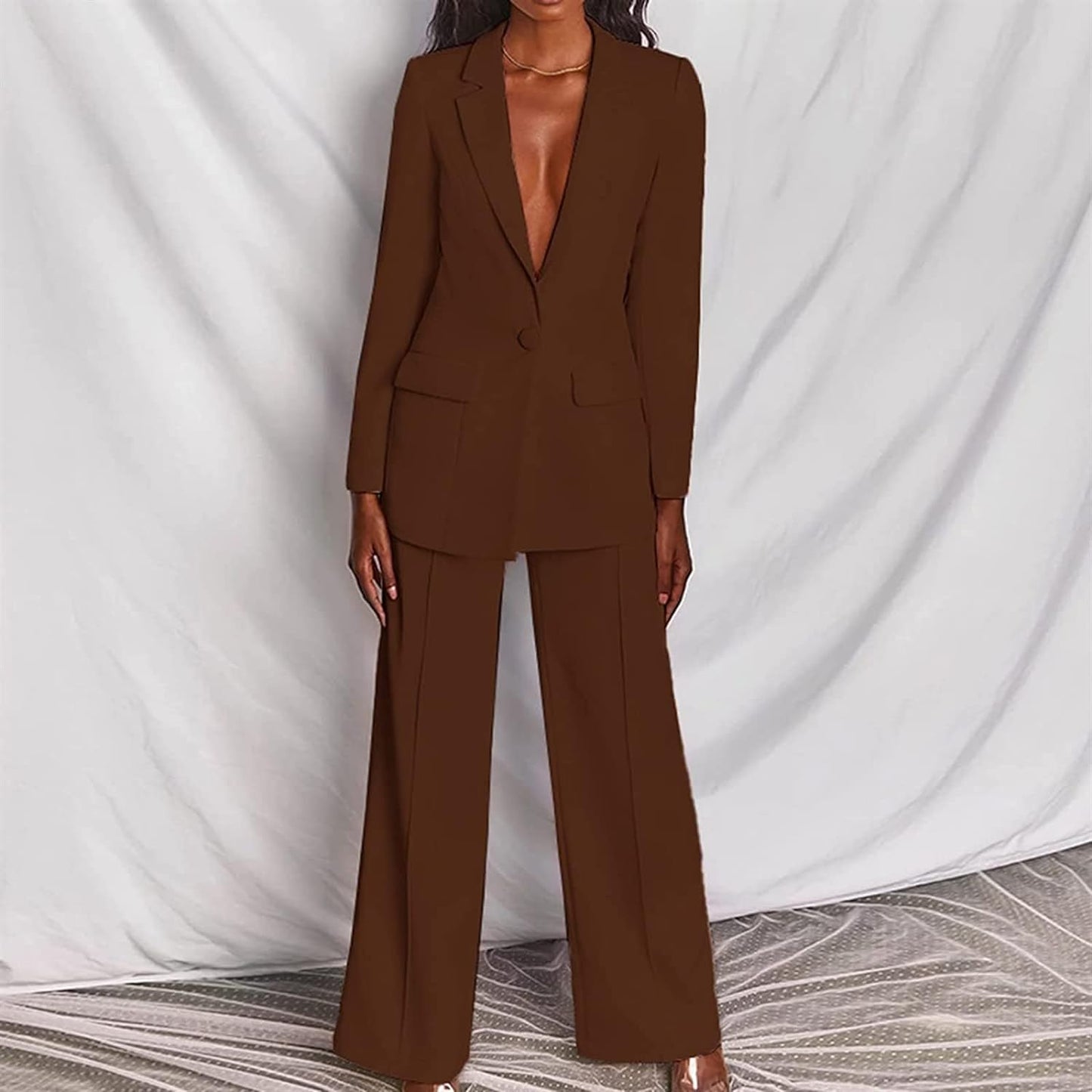 Women's Blazer Suit Set Pants Suit Elegant Business Pants 2-piece Suit Checked Two-piece Suit Slim Fit Streetwear Sporty Jacket Pants Turn-down Collar Work Plain Blazer Pants Set