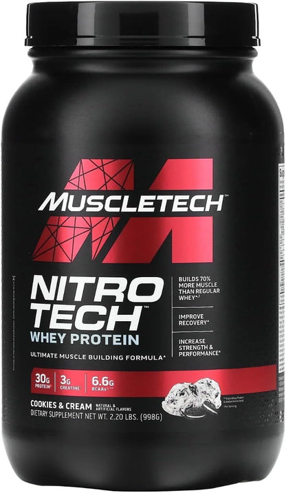 Whey Protein Powder | Muscletech Nitro-Tech Whey Protein Isolate & Peptides | Lean Protein Powder For Muscle Gain | Muscle Builder For Men & Women | Sports Nutrition | Chocolate, 10 Lb (100 Servings)