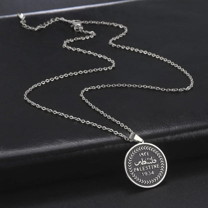 Palestine Coin Necklace - Stainless Steel Palestine Coin Map Necklace for Men Women Car Jewelry Pendant