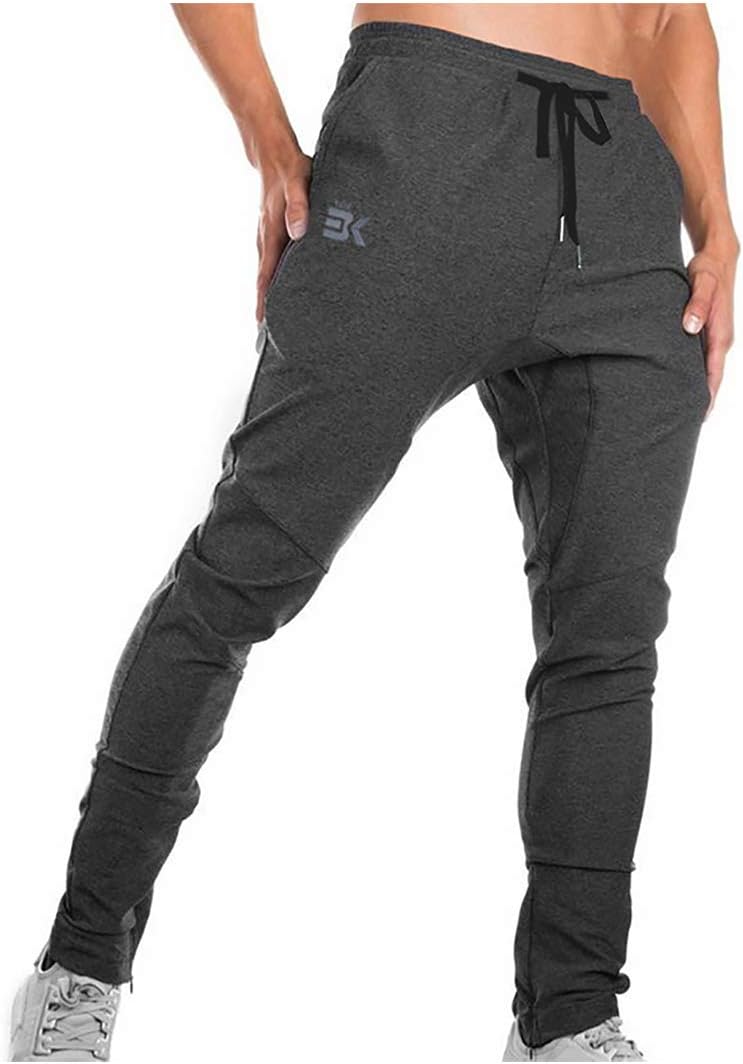 BROKIG Men's Athletic Running Sport Pants, Casual Gym Pants with Zipper Pockets