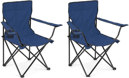 ECVV (2 Pcs) Portable Folding Beach Chair Multi-Purpose Camping Chair for Adult, Lightweight Patio Lawn Quad Chair for Outdoor Travel Picnic Hiking Supports110kgs Load With Carry Bag (Dark Blue)