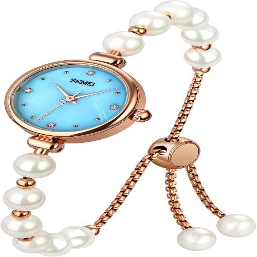 Watches Women Analog Quartz Watch Mosaic with Diamonds Bracelet Dress Watch for Female Waterproof Wristwatch with Rose Gold Bracelet