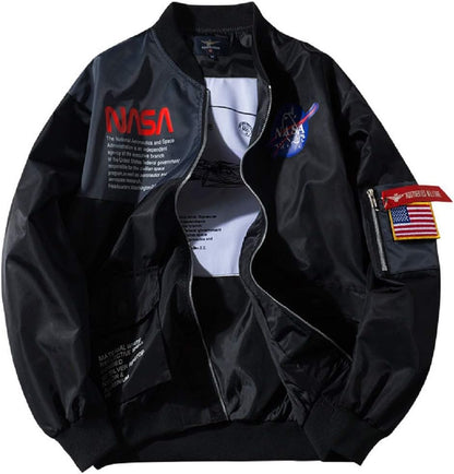 CORIRESHA Mens Apollo NASA Patches Slim Fit Bomber Jackets Windbreaker