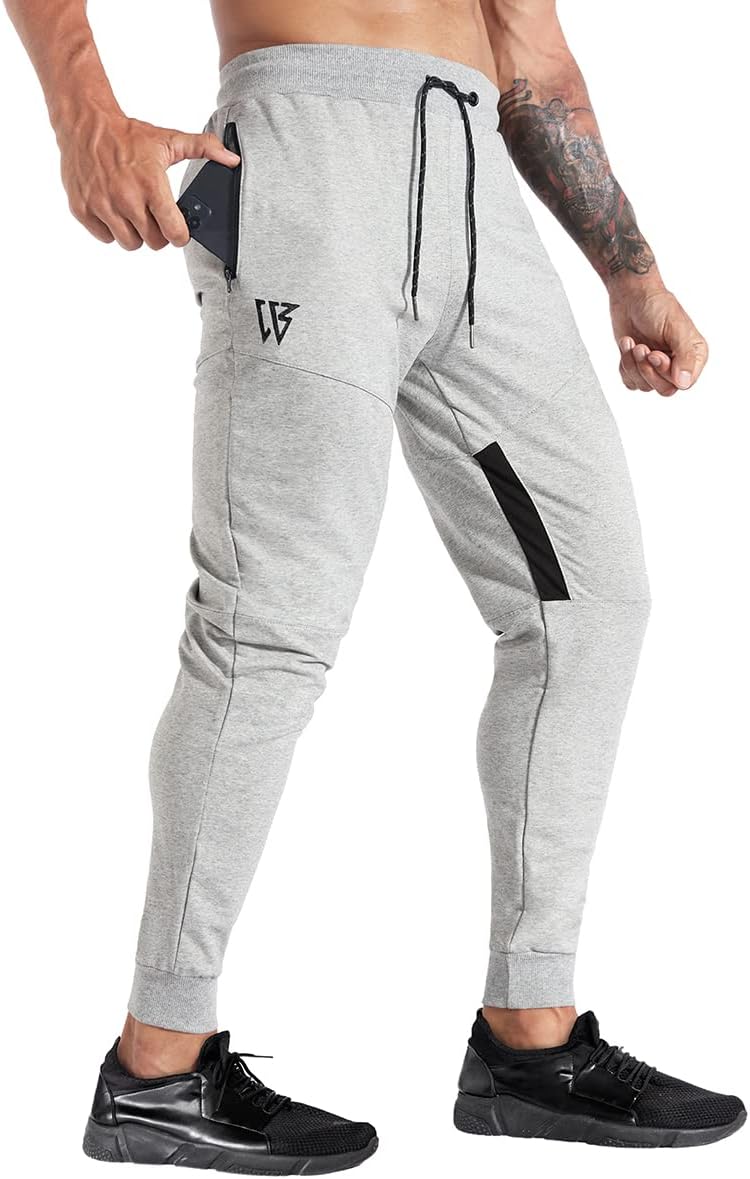 ZENWILL Mens Tapered Workout Track Pants, Slim Fit Gym Jogger Sweatpants, Casual Athletic Trousers with Zip Pockets