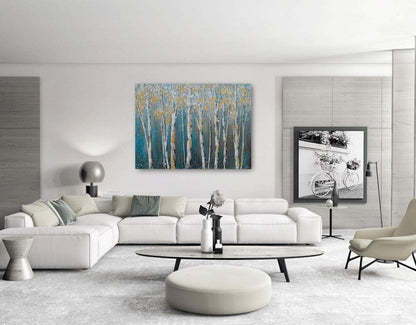 Yihui Arts Abstract Landscape Canvas Art Hand Painted 3D Tree Paintings with Gold Foil for Wall Decor Modern Artwork Pictures Living Room Bedroom Decoration