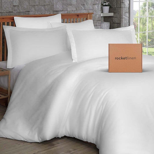 RocketLinen White Duvet Cover with 2 Pillow Shams – 400 Thread Count, Button Closure, Corner Ties, Pure Cotton, Sateen Weave – Duvet Cover/Quilt Cover Bedding Set (Queen)