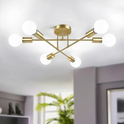 HUA QIANG WANG Modern Gold Sputnik Chandeliers,6-Light Ceiling Lights for Living Room Dining Room Bedroom Kitchen Island