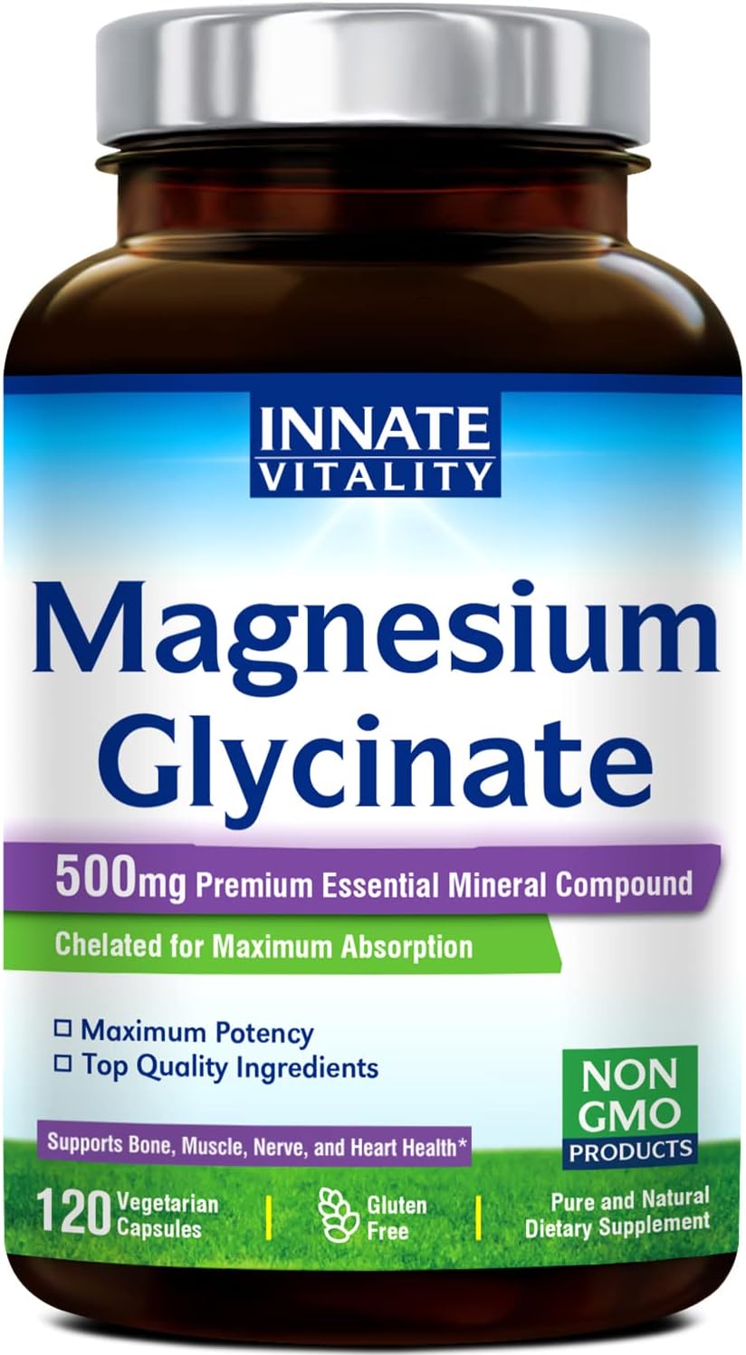 Innate Vitality Magnesium Glycinate 500mg,120 Veggie Capsules