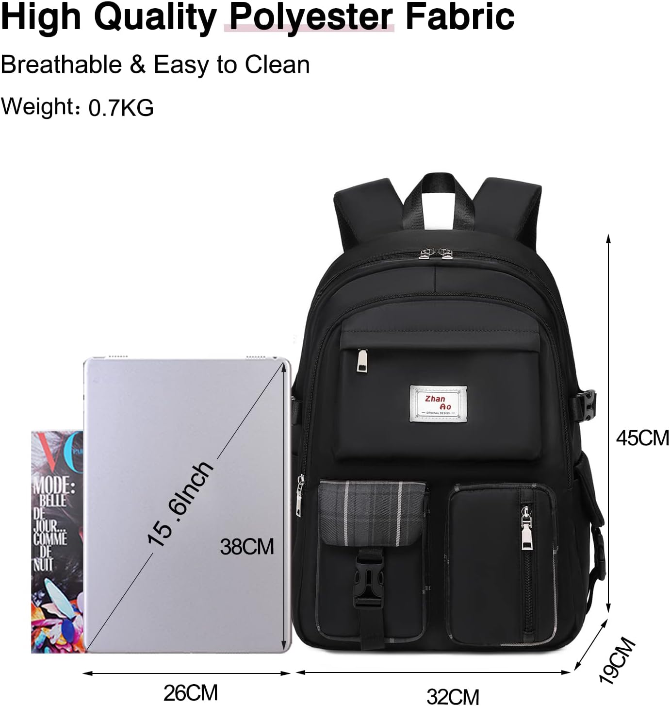 FANDARE Casual Backpack Girl School Bag Boy Daypacks Large Laptop Bag Students College Daypacks Bookbag fit 15.6 inch Laptop Teens Travel Spring Outing Shopping Rucksack Waterproof Polyester