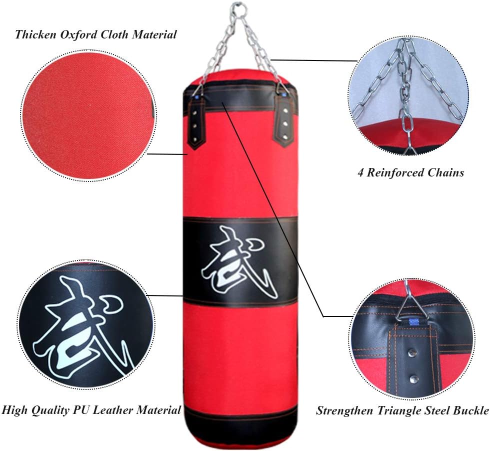 XTDGN 7 In 1 Boxing Bag Set with Chains and Gloves, Fillable Punching Bag for Gym Bodybuilding - Punch Speed Training, for Taekwondo, Muay Thai, Workout - Bags Empty, One Size