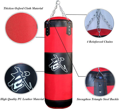 XTDGN 7 In 1 Boxing Bag Set with Chains and Gloves, Fillable Punching Bag for Gym Bodybuilding - Punch Speed Training, for Taekwondo, Muay Thai, Workout - Bags Empty, One Size