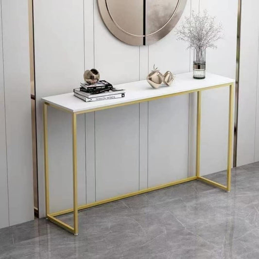 LEDIN Console Table for Entryway, Faux Marble Sofa Table with Golden Frame for Living Room Office Gold (Gold 100x97x24)