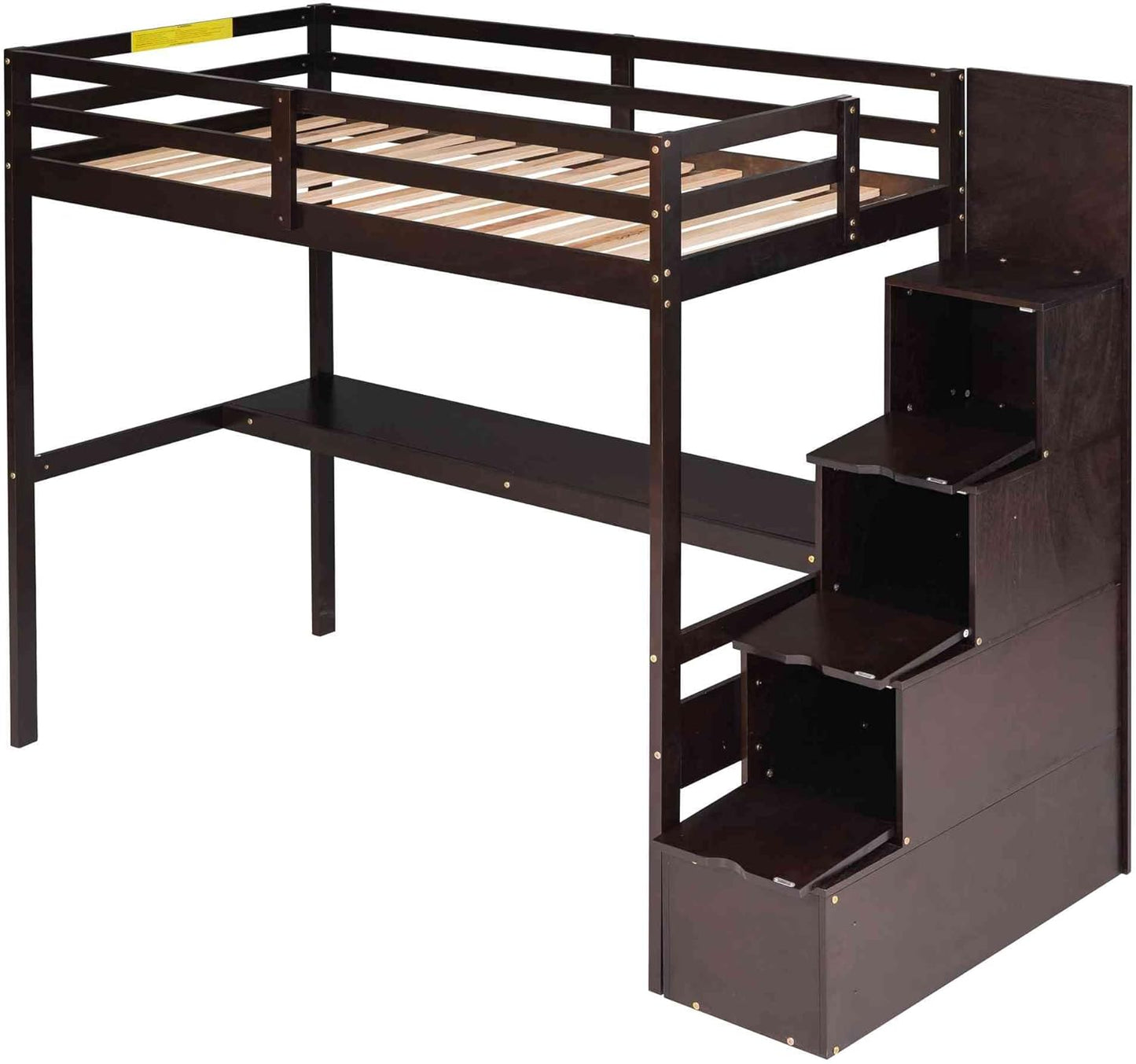 Cotoala Twin Size L-Shaped Bunk Bed and Loftbed with Built-in Middle Staircase, 3-in-1 Convertible Wood Bedframe w/Desk & Storage Case for Kids, Teens, No Spring Required Needed, Espresso