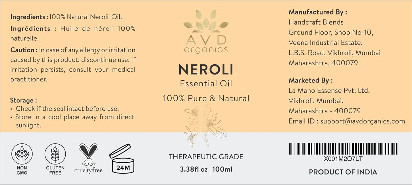 AVD Organics Sweet Orange Essential Oil 100ml - Pure, Natural, Cold Pressed & Undiluted -Use in Aromatherapy Diffusers for Mood Lifting - 3.38 fl. Oz