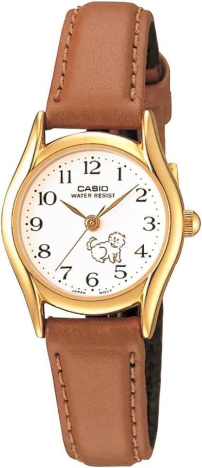 Casio Womens Quartz Watch, Analog Display and Leather Strap