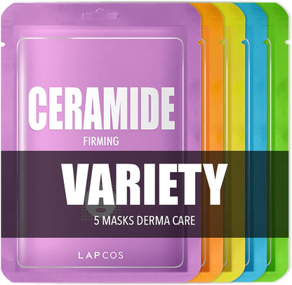 LAPCOS Ceramide Sheet Mask, Daily Moisturizing Face Mask, Hydrates & Plumps Skin, Korean Beauty Favorite 5-Pack