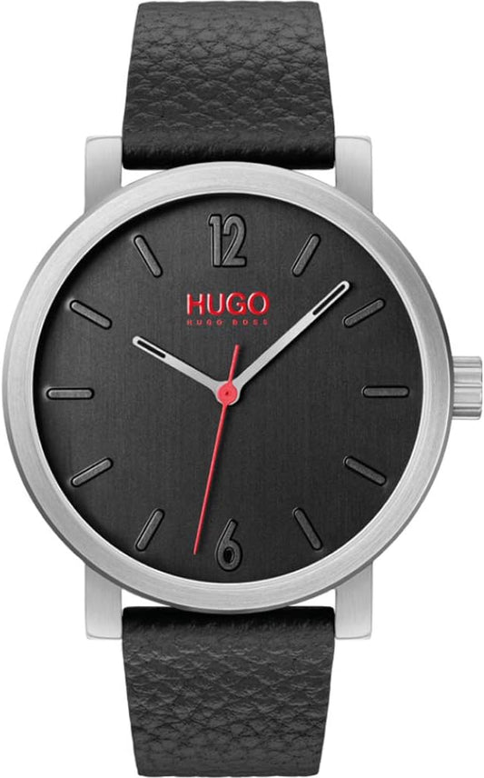 Hugo Boss Men's Black Dial Black Leather Watch - 1530115