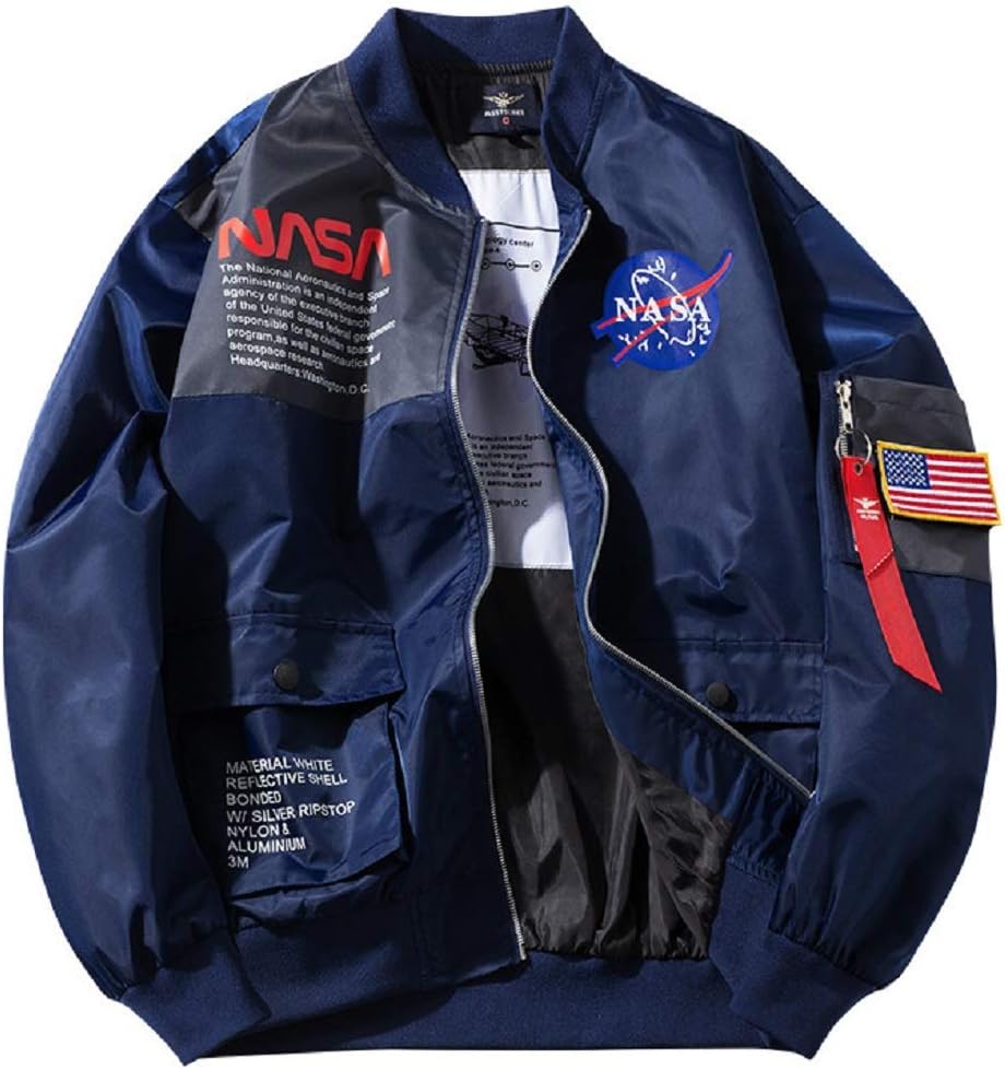 CORIRESHA Mens Apollo NASA Patches Slim Fit Bomber Jackets Windbreaker