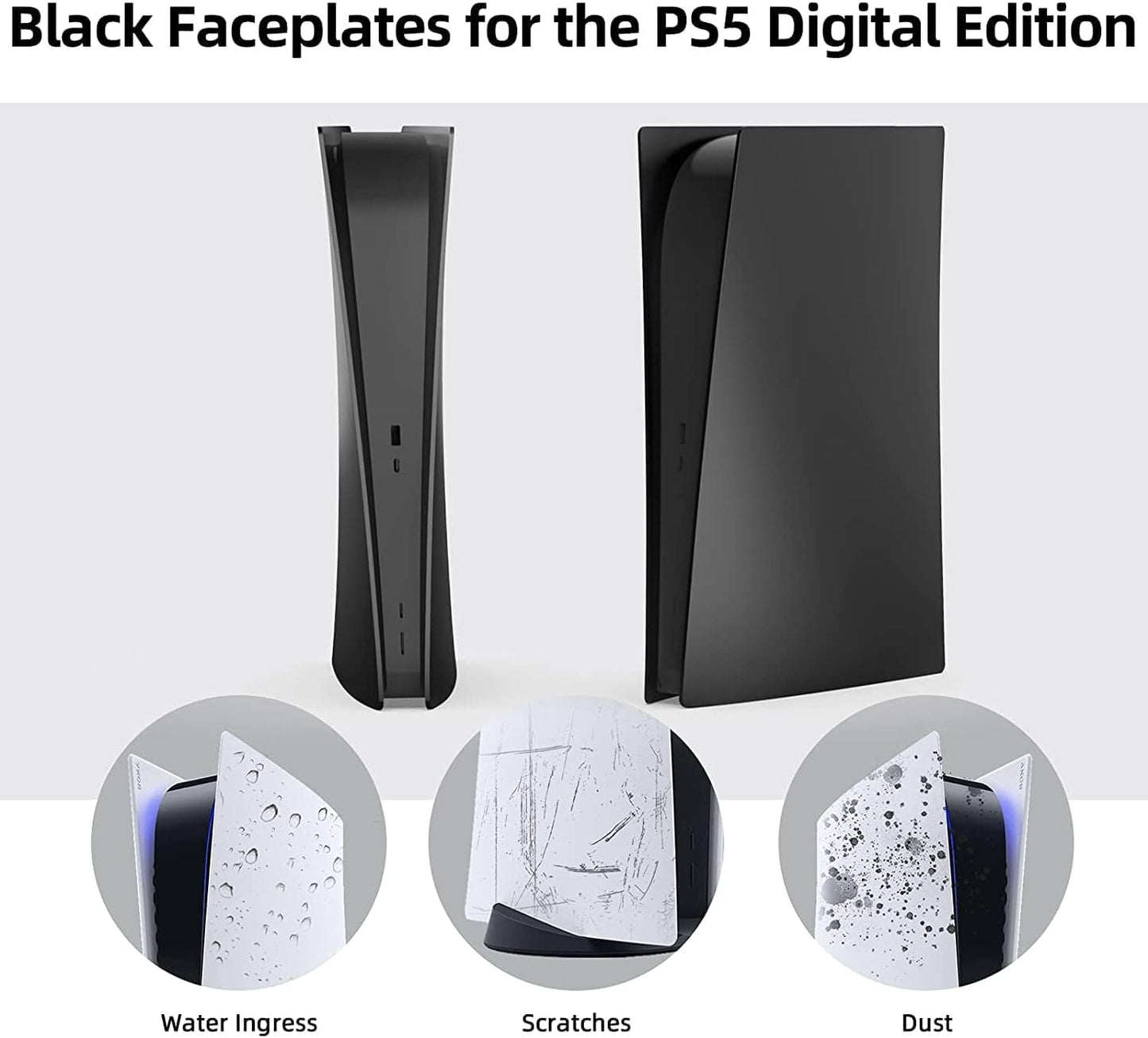 Faceplate for PS5 Console, Hard Shockproof for PlayStation 5 Face Plate Shell Skin Case, ABS Anti-Scratch Dustproof for PS5 DIGITAL EDITION (BLACK)