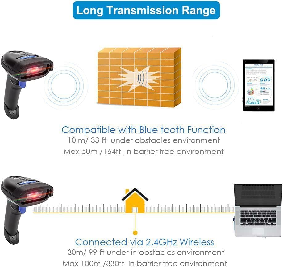 NETUM CCD Barcode Scanner 1D Bluetooth 2.4GHz Wired Cable Barcode Reader NT-1228BC