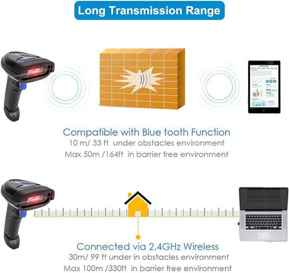 NETUM CCD Barcode Scanner 1D Bluetooth 2.4GHz Wired Cable Barcode Reader NT-1228BC