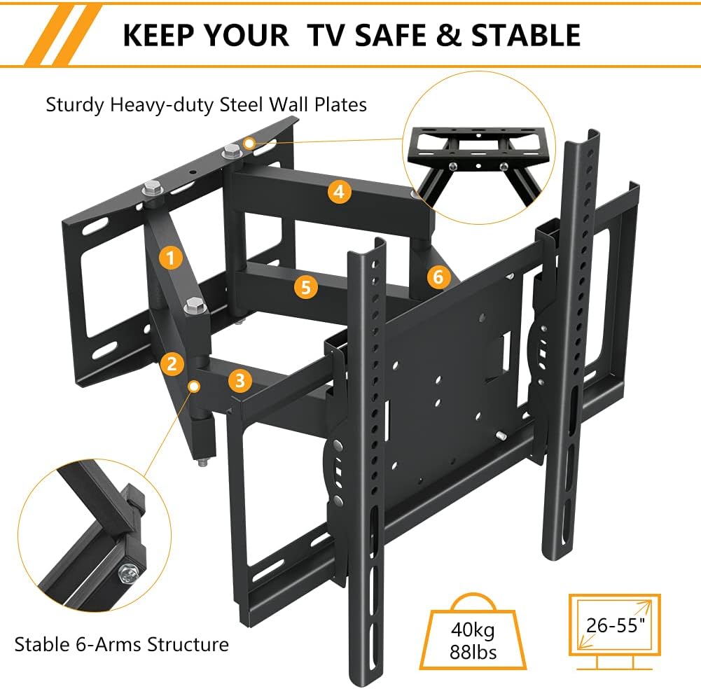 TDOO TV Stand/Television Stands for 26-75 Inch TV. Wall Mount TV Stand with Rugged Double Arm Bracket, Standard Load-bearing 26"-55", Maximum size 75 inch, Universal TV Stand Holds Up to 40kg.