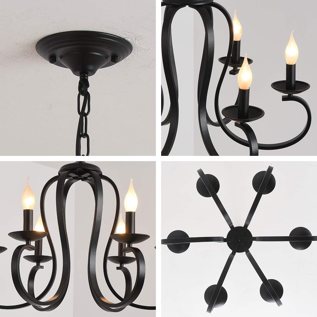 Ganeed Famhouse Chandelier 9-Light Black Classic Candle Pendant Light Fixture Hanging Light Vintage Ceiling Chandelier for Dining Room,Kitchen,Bedroom,Foyer,Living Room