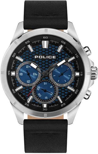 Police Malawi Hybrid Quartz Automatic Movement Watch For Men With Leather Strap 45mm