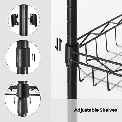 Isyunen 6 Tier Wire Shelving Unit, Isyunen Metal Standing Shelf Units Storage Shelves Rack Adjustable Heavy Duty Shelving Rack with Baskets for Kitchen Bathroom Laundry, Black