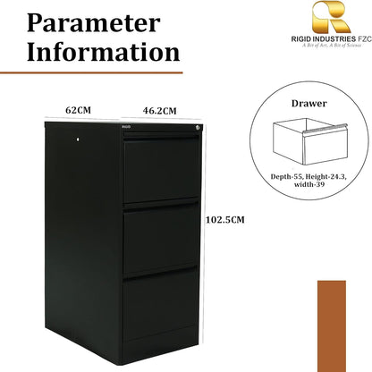 RIGID Steel Vertical Filing Cabinet Large Storage steel Cabinet, Metal Portable Cabinet with 3 Drawers for Legal (White)