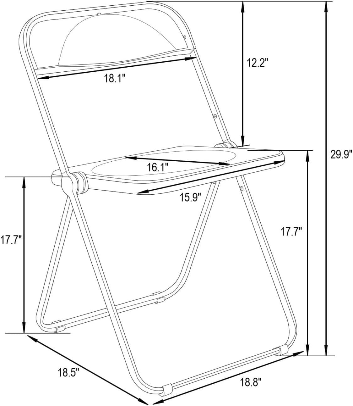 Folding Chair,Transparent Acrylic Chair,Dressing Dining Chair, Live Photo and Makeup Chair,Crystal Light Luxury Stool Backrest,18x19x30in PC Seat Chrome (white 1)