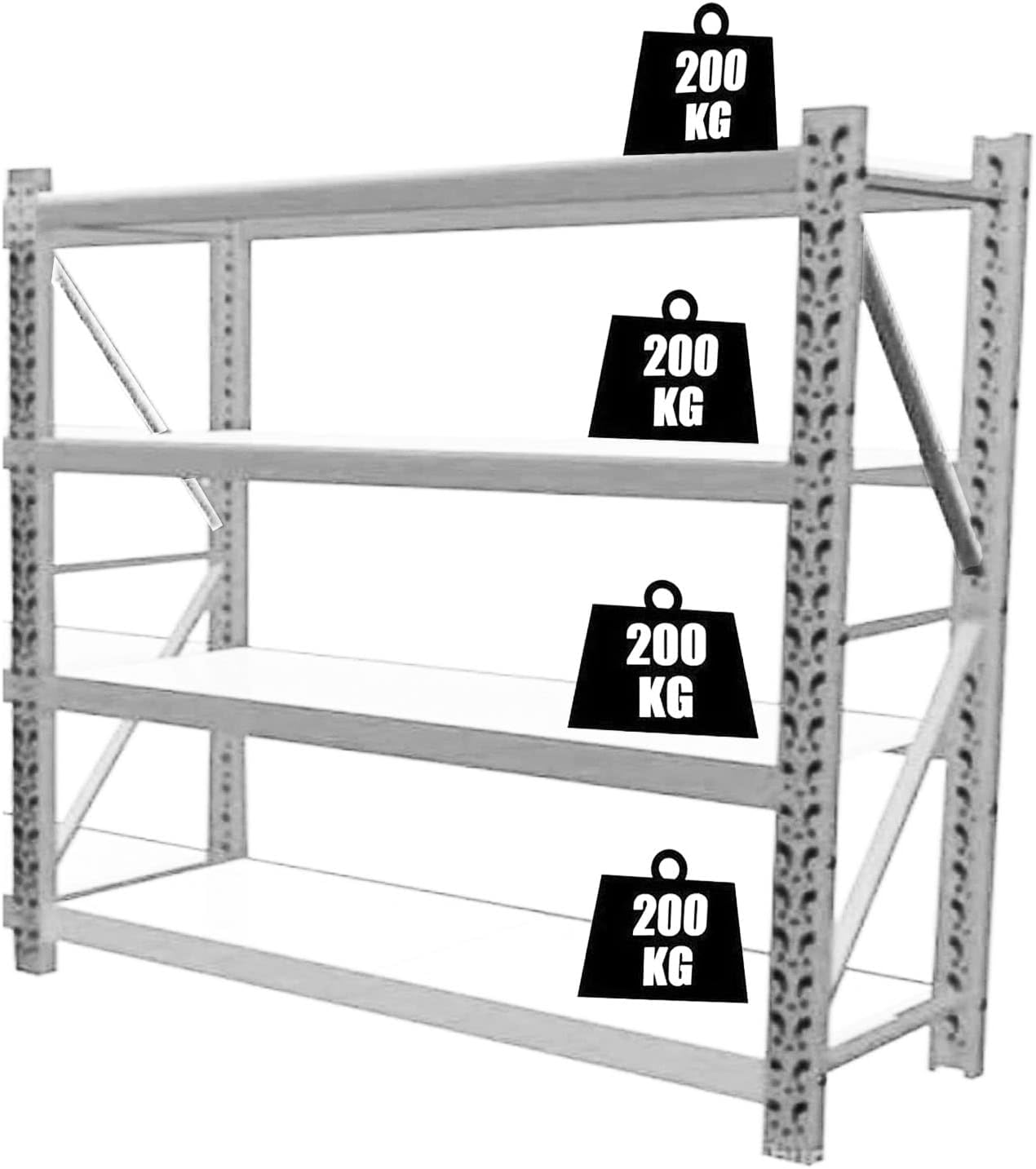 Garage Shelving Units Heavy Duty Racking Shelves for Storage 200KG White and Blue 4 Tier (200KG Per Shelf) 875KG Capacity For Workshop, Shed, Office 5 Year Warranty (2mx1.5x0.60m)