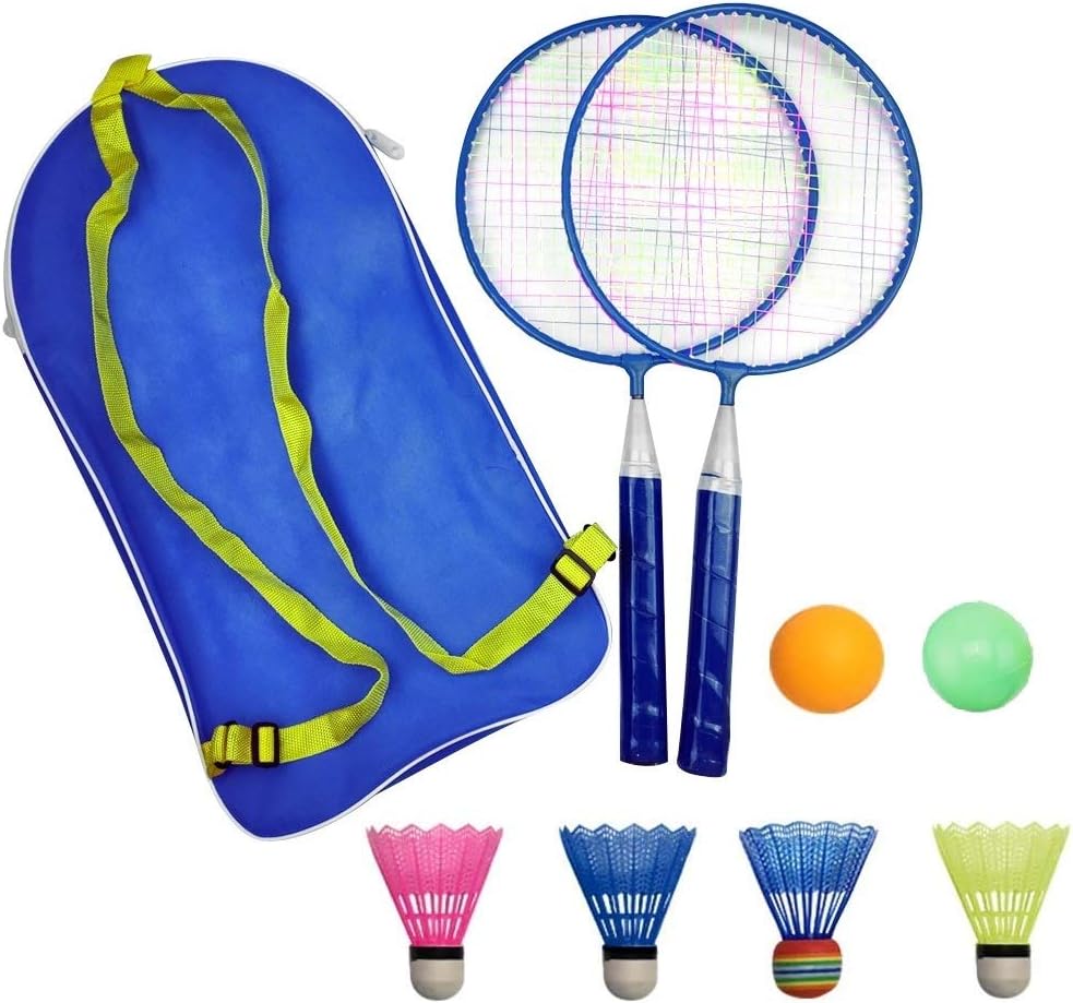 Badminton Racket for Children 1 Pair, Nylon Alloy Durable Badminton Racquet Set for Kids Indoor/Outdoor Sport Game（Including 4 Badminton and 2 Table Tennis）