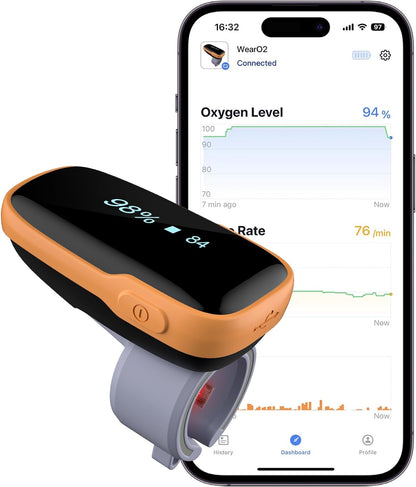 Wellue WearO2 Wearable Health Monitor Bluetooth Pulse Meter with Free APP, Continuously Tracks SP-O2 & Heart Rate