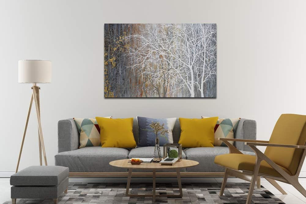 Yihui Arts Abstract Landscape Canvas Art Hand Painted 3D Tree Paintings with Gold Foil for Wall Decor Modern Artwork Pictures Living Room Bedroom Decoration