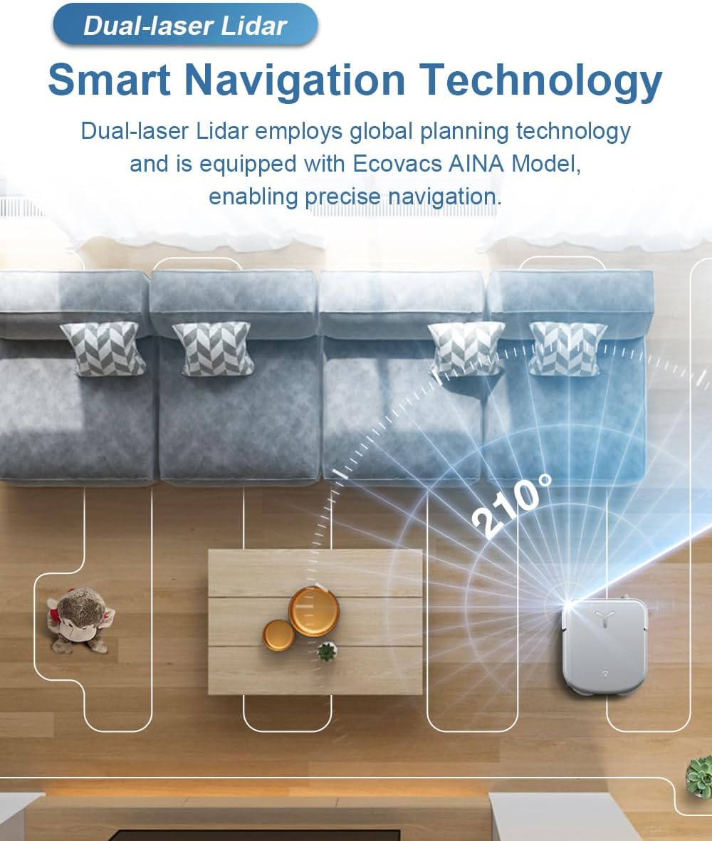ECOVACS X2 OMNI Robot Vacuum Cleaner 8000PA Strongest Suction (Auto Clean+Auto Empty) Deep Sweeping and Mopping,15mm Auto-Lift Mopping, 55°Hot Water Mop Washing and 6400mAh Battery