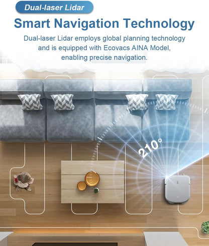 ECOVACS X2 OMNI Robot Vacuum Cleaner 8000PA Strongest Suction (Auto Clean+Auto Empty) Deep Sweeping and Mopping,15mm Auto-Lift Mopping, 55°Hot Water Mop Washing and 6400mAh Battery