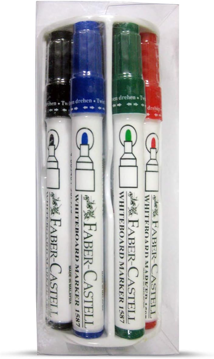 Faber-Castell Whiteboard Marker Bullet Set Of 4Pc + Duster, ASSORTED, 1587D