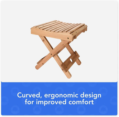 Skade Bamboo Folding Stool, Foldable Bench for Bathroom Spa Sauna, Bath Chair for Shaving, Portable Indoor & Outdoor Foot-Rest Chair, Wooden Seat Step, Shower Chair for Adults Kids Elderly