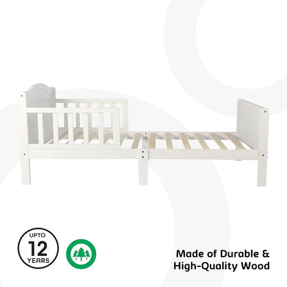 MOON Wooden Toddler Bed(143 x 73 x 60), with safety guard rail, stylish and durable,Environment-friendly, Durable and Decay resistant,Scratch-free, upto 50kg |3-12years|- Natural wood