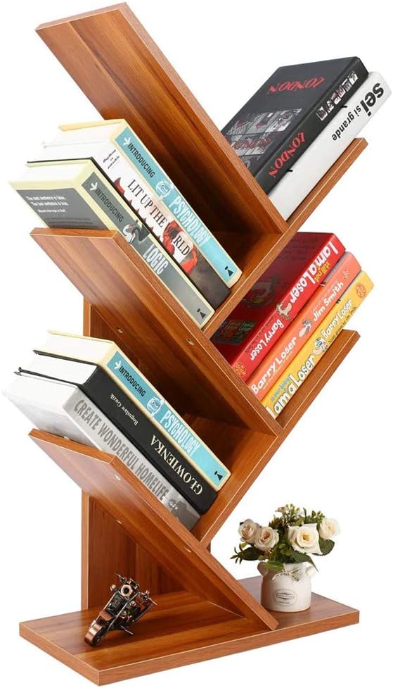 U-HOOME 8-Shelf Bookshelf Tree Bookcase Wood Bookshelves Storage Rack MDF Tree Book Shelf Display Organizer for Books,Magazines,CDs and Photo Album Holds Up to 5kgs Per Shelf ，White