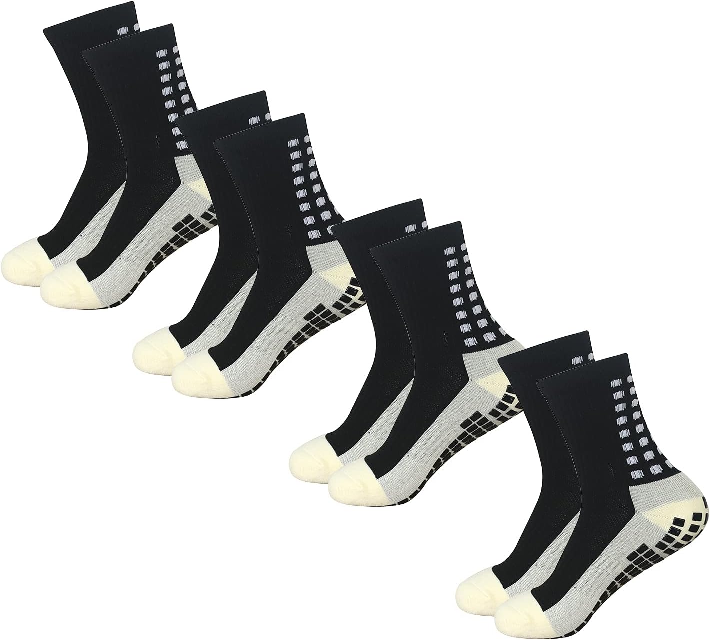 Men's Soccer Socks Anti Slip Non Slip Grip Pads for Football Basketball Sports Grip Socks, 4 Pair