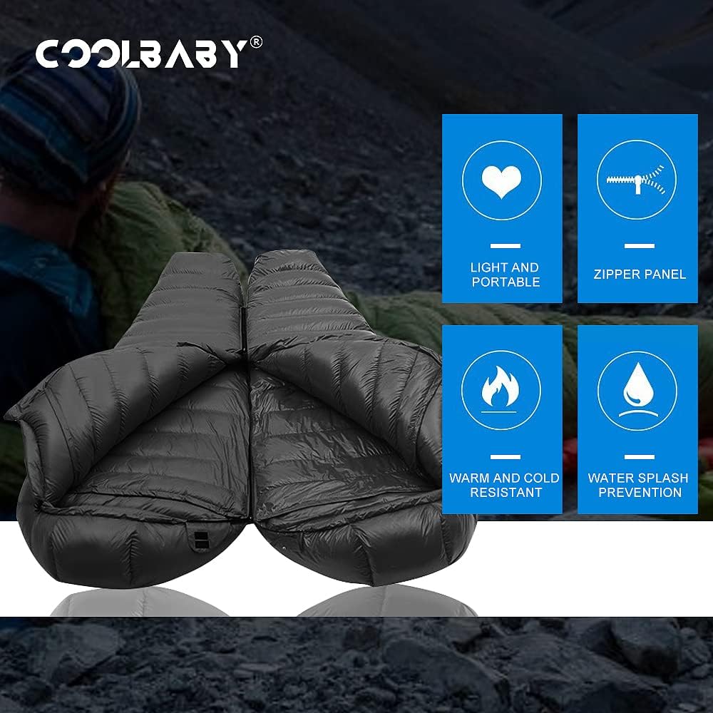 COOLBABY Ultralight Down Sleeping Bag Velvet Adult Outdoor Portable Four Seasons Warm Camping Travel Waterproof with Storage Bag,1500g Down Sleeping Bag,Black